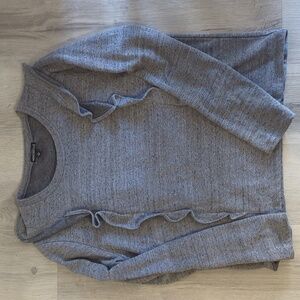 JCrew L Mercantile Heathered Gray Sweatshirt with Ruffled Front Panel